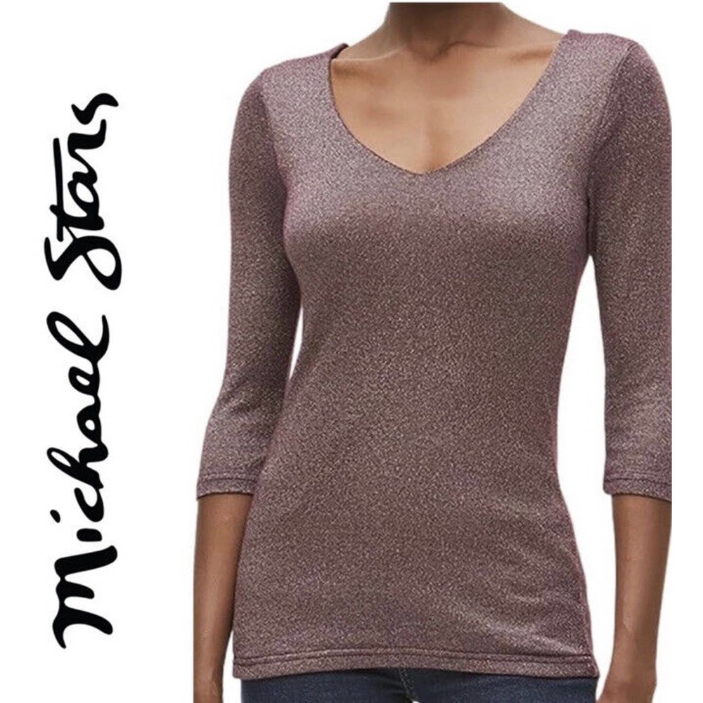 MICHAEL STARS The Original Tee One Size Fits Most Burgundy Long Sleeve Stretch
